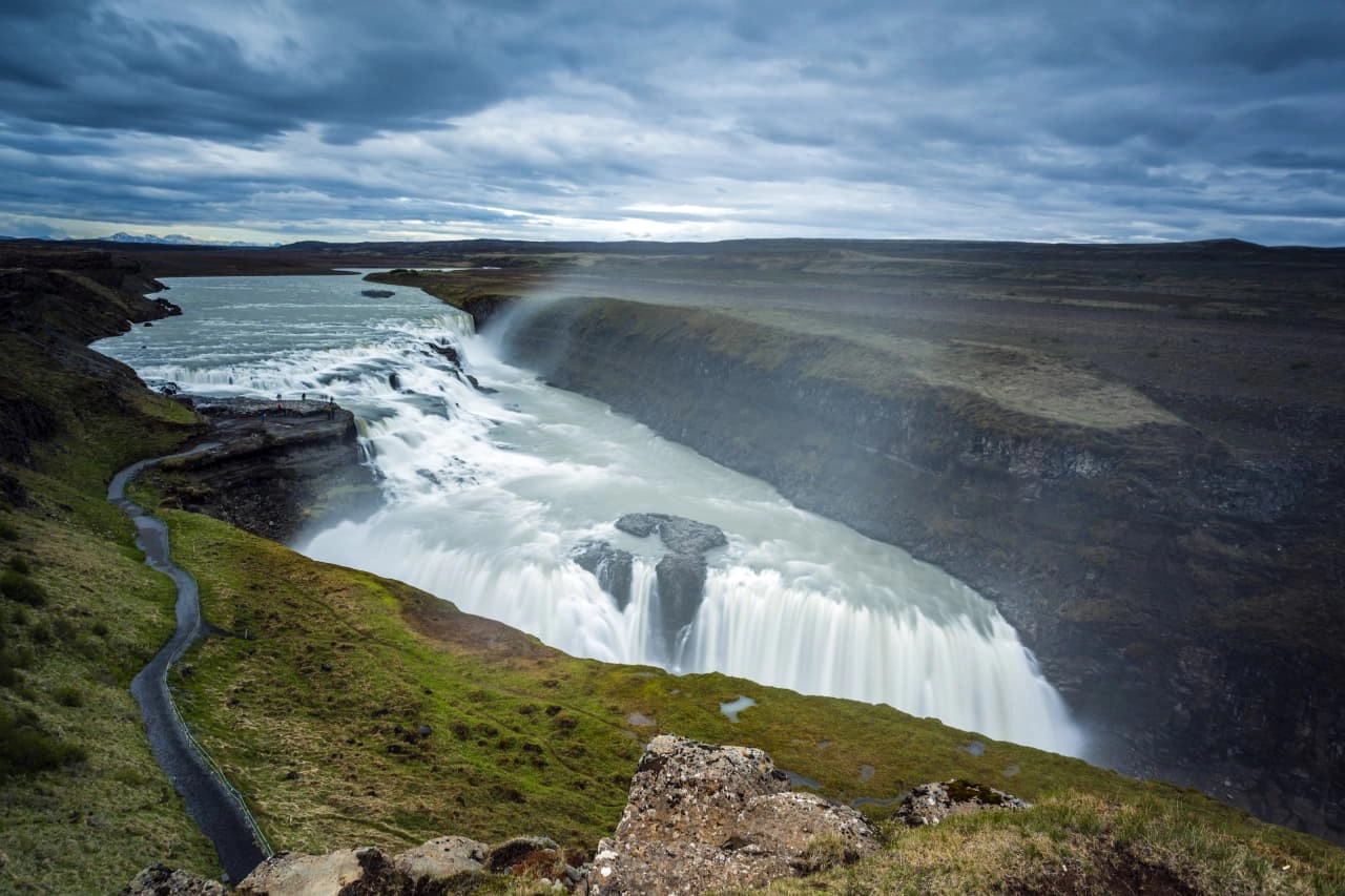Gullfoss on the Iceland Golden Circle Map is a stunning glacial waterfall