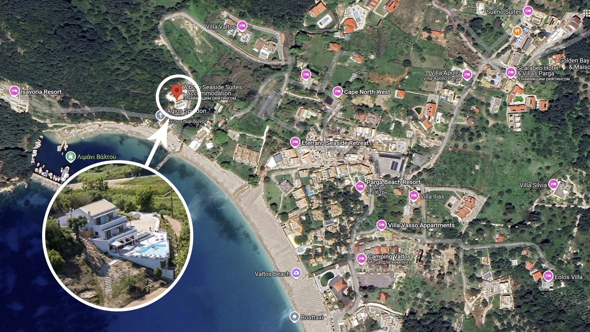 Narrow road through olive trees leading to Alboro Seaside Suites